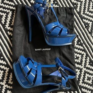YSL Saint Laurent Tribute Heels patent leather bright blue 36